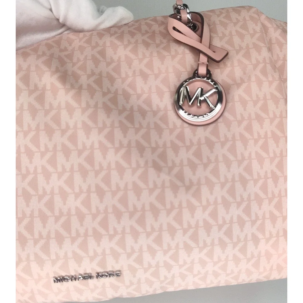 Michael Kors Georgia MK Logo Nylon & Leather Zip Top Tote Bag-Smokey Rose-NWT